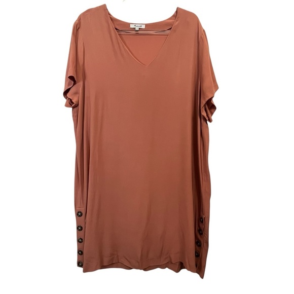 Madewell Terracotta Fall V Neck Side Button Casual Loose Shift Easy Dress SZ 2X - Picture 4 of 12
